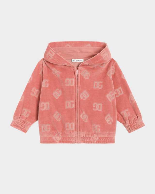 Girl's Interlocked Logo-Print Velvet Hoodie, Size 1